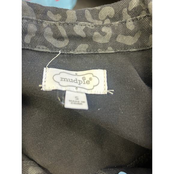 Mud Pie Shaw Boyfriend Jean Jacket Cotton Denim Black Leopard Women’s Size Small - Picture 7 of 8
